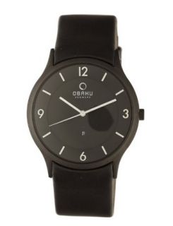 Obaku Mens V132XBBRB Black Dial Leather Date Watch Watches  