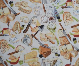 Cheese Olives Kitchen Cafe Food on Cream Quilting Patchwork Fabric FQs