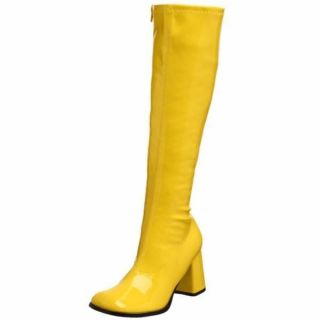 Funtasma Yellow Stretch Patent 3 Block Heel knee High GoGo Boot GOGO 