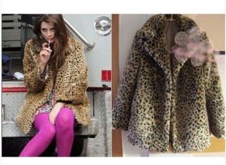   New Fashion Women Warm Leopard Print Faux Fur Jacket Coat size S M L