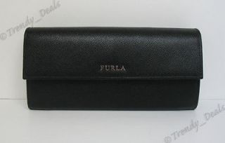 198 Furla Classic Foglio Flap Continental Leather Wallet Clutch Onyx 