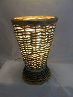   Basket Weave Green Table TV Lamp UP Light Ed Hardy Ceramics Vtg