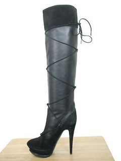 NIB JOHN GALLIANO Black Leather/Suede Thigh High Platform Boots sz 