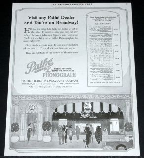 1919 OLD MAGAZINE PRINT AD, PATHE FRERES PHONOGRAPH, BROADWAY STORE 