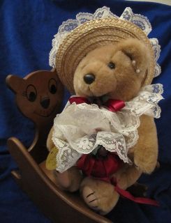 BEARLY PEOPLE 15 VINTAGE posable BEAR DOLL with wooden rocking chair 