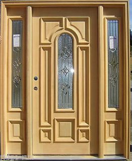 Arch Top Mahogany Wood Entry Front Door with Rectangular Sidelights 