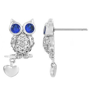 Buy Emitations Liams Blue Eyed Owl CZ Earrings, Silver Tone & More 