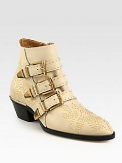 Chloe   Suzanna Leather Studded Buckle Ankle Boots