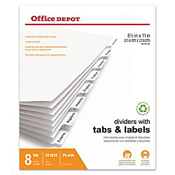 Office Depot® Brand Plain Dividers With Tabs And Labels, White, 8 Tab 
