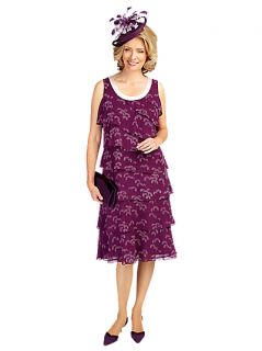 Buy Jacques Vert Layered Fan Print Dress, Dark Purple online at 