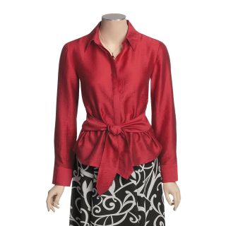 Madison Hill Silky Waist Tie Blouse   TENCEL®, Long Sleeve (For Women 