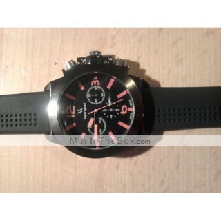 USD $ 6.39   Mens Sport PC Quartz Wrist Watch with Black Silicone 