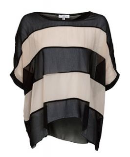 Black Pattern (Black) Inspire Black and Cream Sheer Stripe Top 