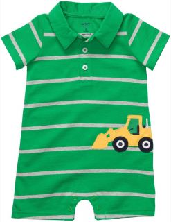 Carters Short Sleeve Polo Striped Romper   
