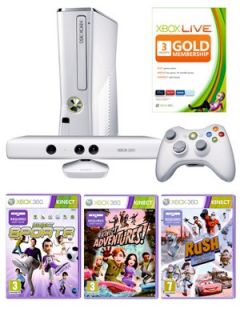 XBOX 360 4Gb Console with White Kinect, Kinect Adventure, Kinect 