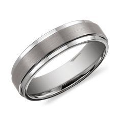 Brushed and Polished Comfort Fit Wedding Ring in Classic Gray Tungsten 
