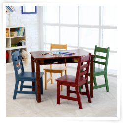 Lipper Childrens Walnut Rectangle Table and 4 Chairs