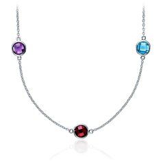 Multicolor Gemstone Necklace in Sterling Silver   36 Long