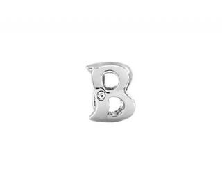 Letter B and White Austrian Crystal Accent Bead Charm in Sterling 