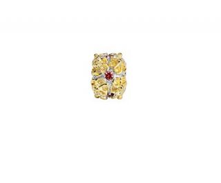 Jovana Flowers and Garnets Bead Charm in Yellow Gold Plate and 