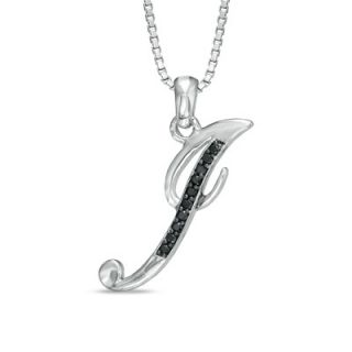 Enhanced Black Diamond Accent I Initial Pendant in Sterling Silver 