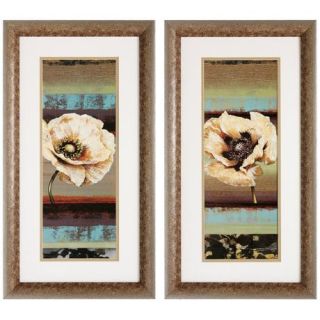 Set of 2. Flower wall art prints. Aged champagne finish frames with 