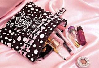 Polka Dot Makeup Cosmetic Bag with Mirror Black   Tmart