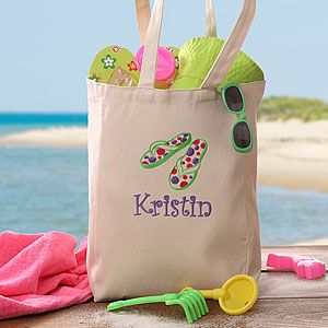 Kids Personalized Beach Tote Bag   Flip Flop Fun   5694