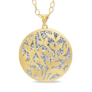 Leaf Pattern Medallion in Sterling Silver and 14K Two Tone Gold 