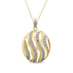 Diamond Accent Striped Circle Pendant in Sterling Silver and 18K Gold 