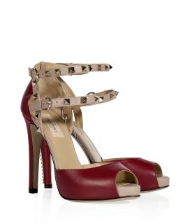 Valentino Barolo/Powder Leather Rockstud Sandals  Damen  Schuhe 