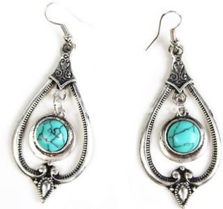 Turquoise Water Drop Earrings with Small Round Stone   Tmart
