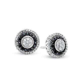 CT. T.W. Enhanced Black and White Diamond Flower Earrings in 10K 