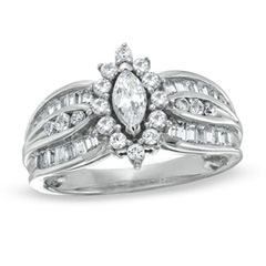 CT. T.W. Marquise Diamond Tapered Frame Engagement Ring in 10K White 