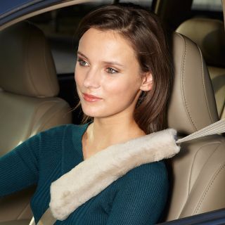 Sheepskin Seat Belt Covers at Brookstone—Buy Now!