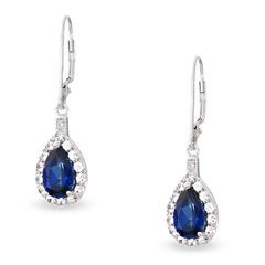 Heart Shaped Lab Created Sapphire and Diamond Accent Drop Earrings in 