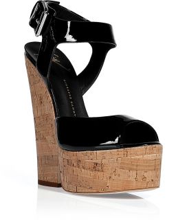 Giuseppe Zanotti Black Patent Cork Wedge Sandals  Damen  Schuhe 