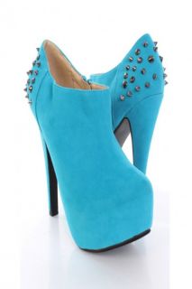 Home / Turquoise Faux Suede Spike Studded Closed Toe Ankle Booties