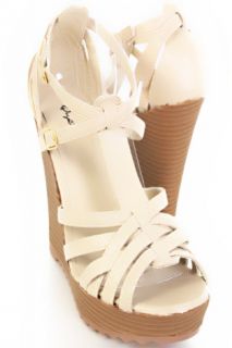 Home / Ivory Faux Leather Strappy T strap Platform Wedge Sandals