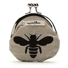 apple & bee embroidered coin purse, hemp bee 1 ea