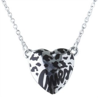 Guess Silver/Black Mini Leopard Print Heart Necklace/Earring Set