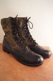   Black Leather and Canvas Combat Paratrooper Military 12.5 R Mens Boots