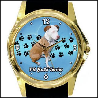 PIT BULL DOG LOVERS WATCH GOLD OR SILVER BLUE D106
