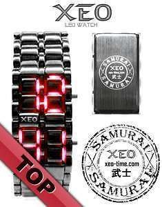 UNIQUE XEO TIME SAMURAI BLACK LED WATCH WITH NEON RED DISPLAY 