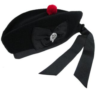 Black Scottish Glengarry Kilt Hat With Thistle badge   UK & US Sizes 