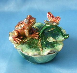 Frog & Butterfly Jewelled & Enamelled Trinket Box