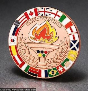 OLYMPIC GAMES PIN 2012 LONDON ENGLAND BRONZE MEDAL MEDALLION + FLAGS 