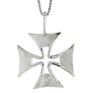 Sterling Silver Maltese Iron Cross Pendant, 18 inch Italian Box Chain 