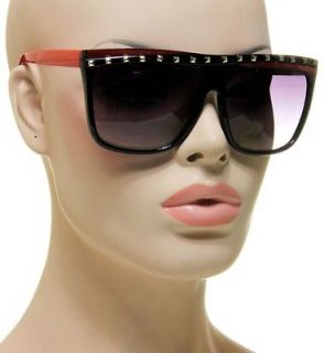 New Juno Glam Rock Womens Shades Black & Red Frame With Silver Studs 
