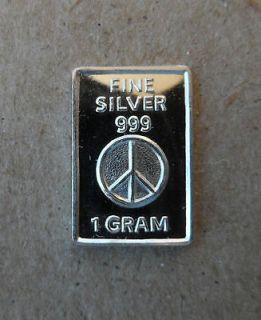 GRAM .999 PURE SOLID SILVER ART BAR WITH THE **PEACE SIGN DESIGN** # 